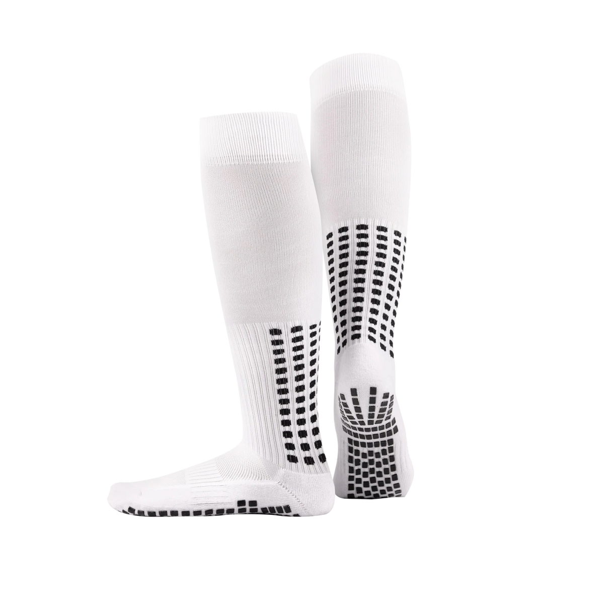 White knee-length LUX football grip socks with anti-slip DualGrip sole