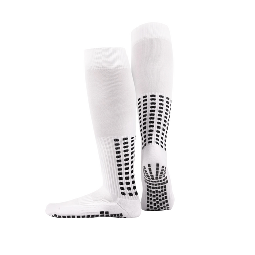 White knee-length LUX football grip socks with anti-slip DualGrip sole