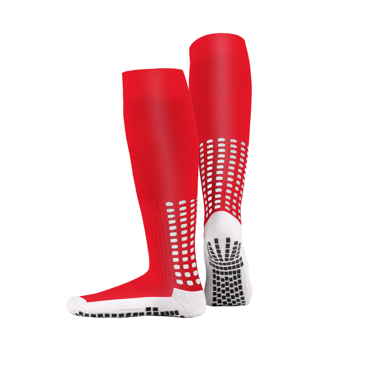 Red knee-length LUX football grip socks with anti-slip DualGrip sole