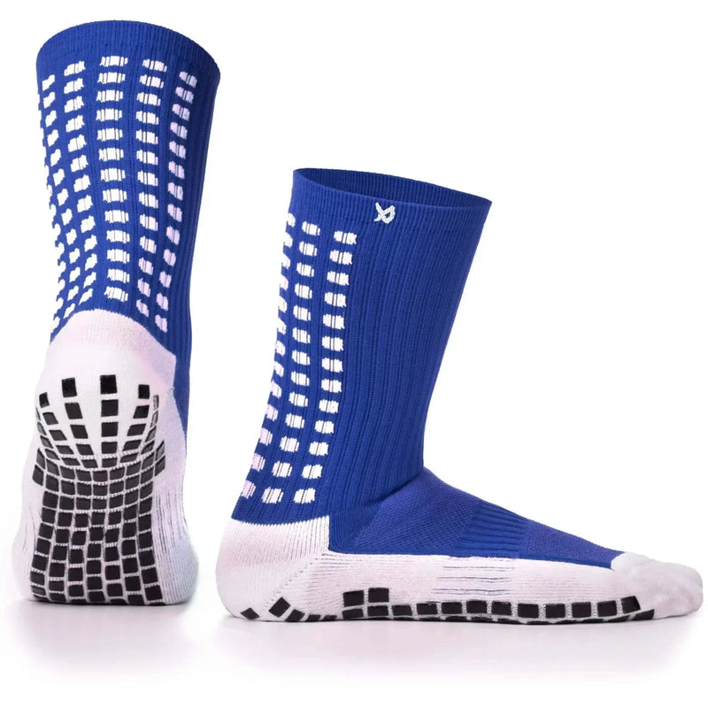 Blue Lux football grip socks with anti-slip design for enhanced performance and comfort on the field.