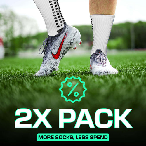 Two-pack white grip socks football with anti-slip technology and calf length for enhanced stability and comfort on the field