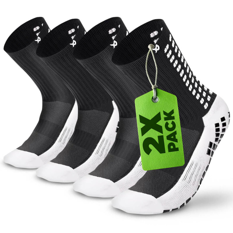 LUX Black Grip Socks 2 pairs with anti-slip GripArray technology, reinforced padding, arch support, and moisture-wicking for athletic performance