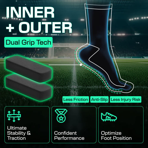 Black LUX grip socks football with dual inner and outer anti-slip technology for stability, comfort, and injury prevention
