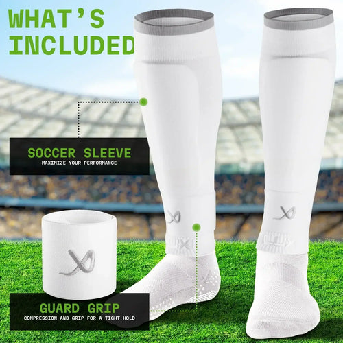 White LUX football sleeves with compression and silicone grip for secure fit and enhanced performance.