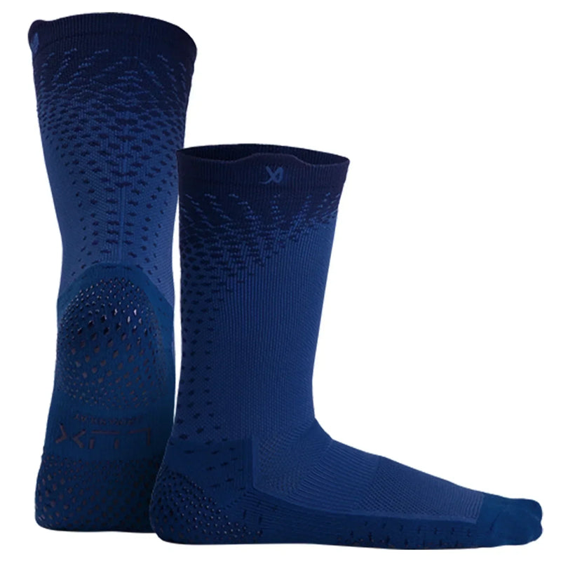 Navy blue LUX sport socks with GripArray technology for enhanced traction and comfort.