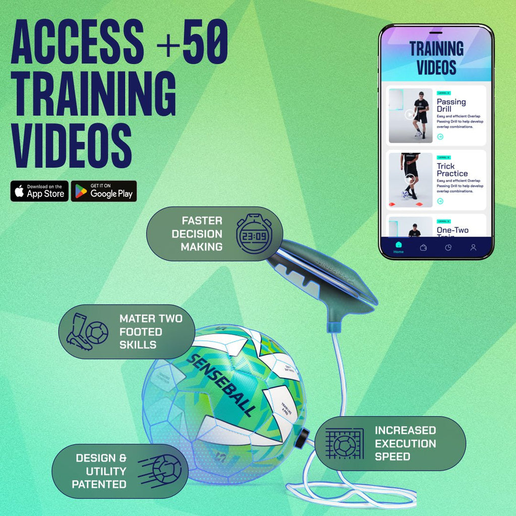 SenseBall Football Kick Trainer Size 2 green ball with training app for two-footed skills and faster decision making