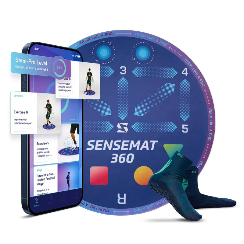 Pro-Level Cognitive and Footwork Soccer Training Mat SenseMat 360 with app and grip socks for improved footwork and decision-making