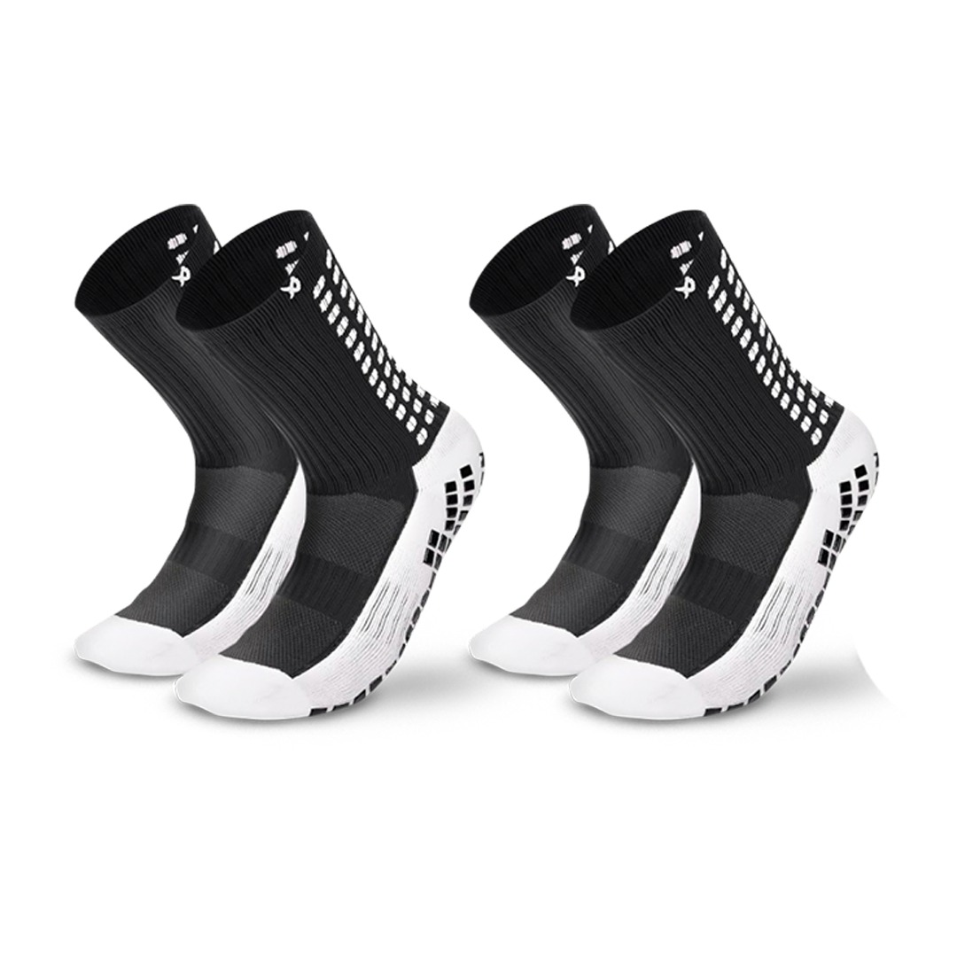 Junior LUX football grip socks in black – 2 pack, calf length with anti-slip Dual Grip sole