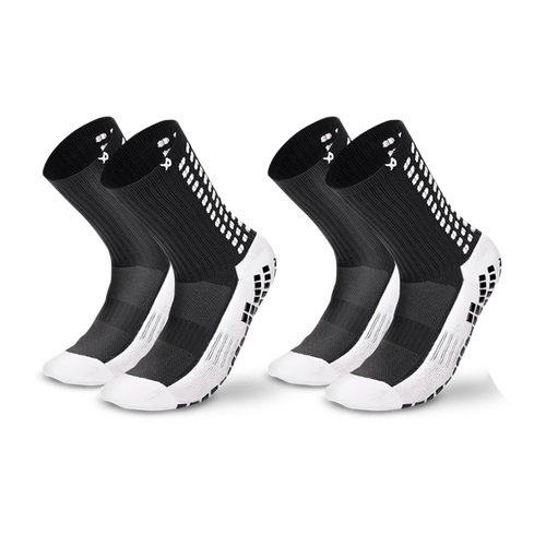 Junior LUX football grip socks in black – 2 pack, calf length with anti-slip Dual Grip sole