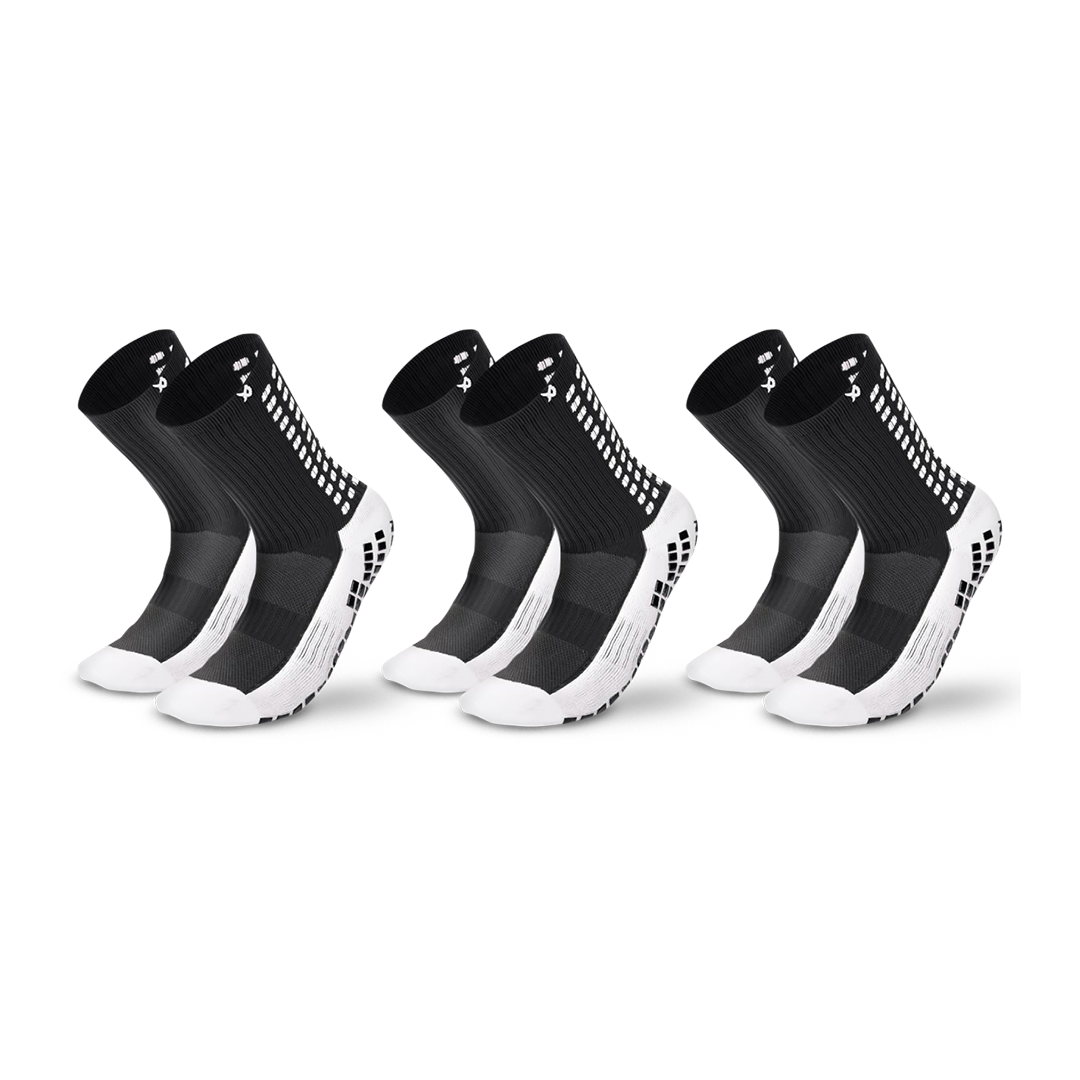 Junior LUX football grip socks in black – 3 pack, calf length with anti-slip Dual Grip sole