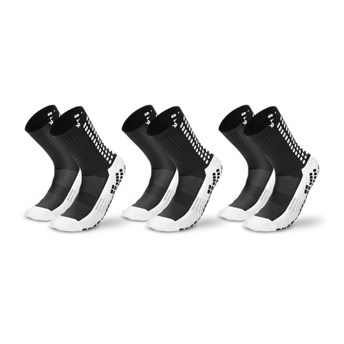 Junior LUX football grip socks in black – 3 pack, calf length with anti-slip Dual Grip sole