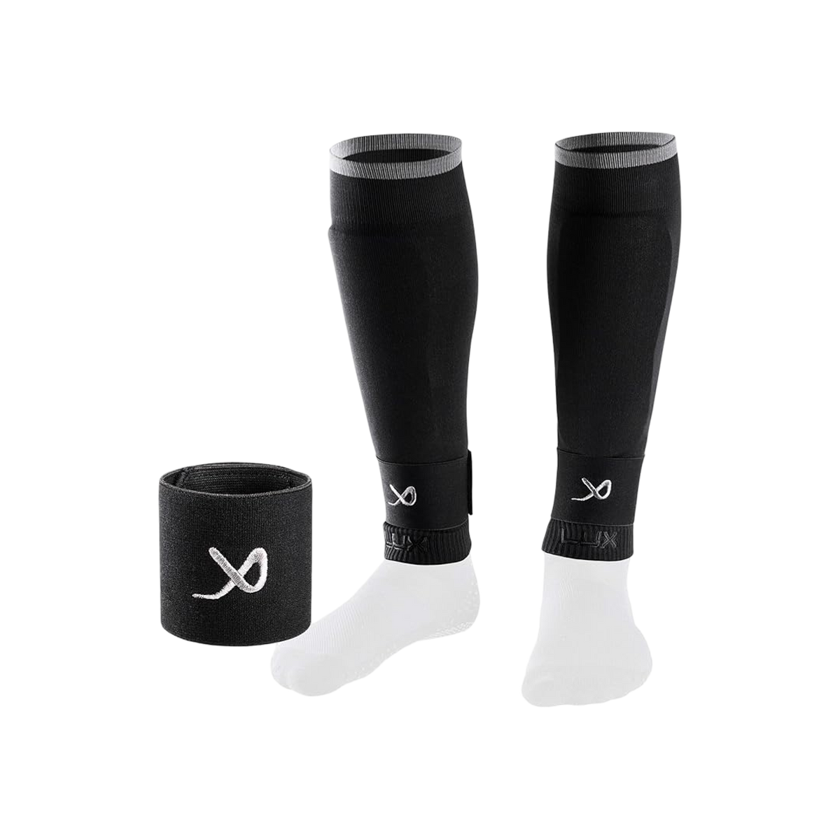 Black LUX football sleeves with compression fit, transparent product image