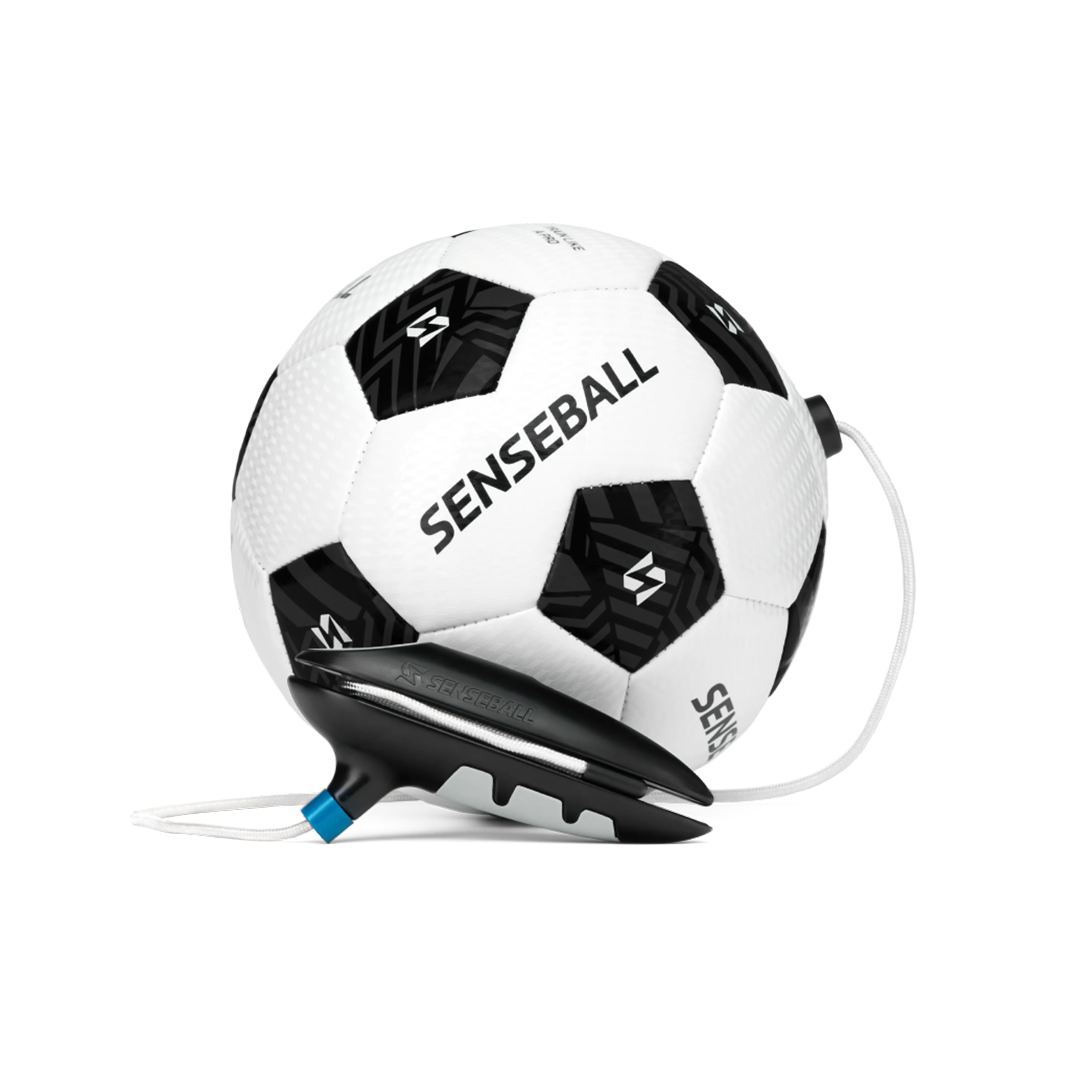 SenseBall kick trainer, size 3 classic black and white ball with tether and handle