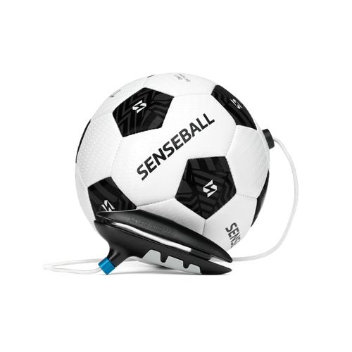 SenseBall kick trainer, size 3 classic black and white ball with tether and handle
