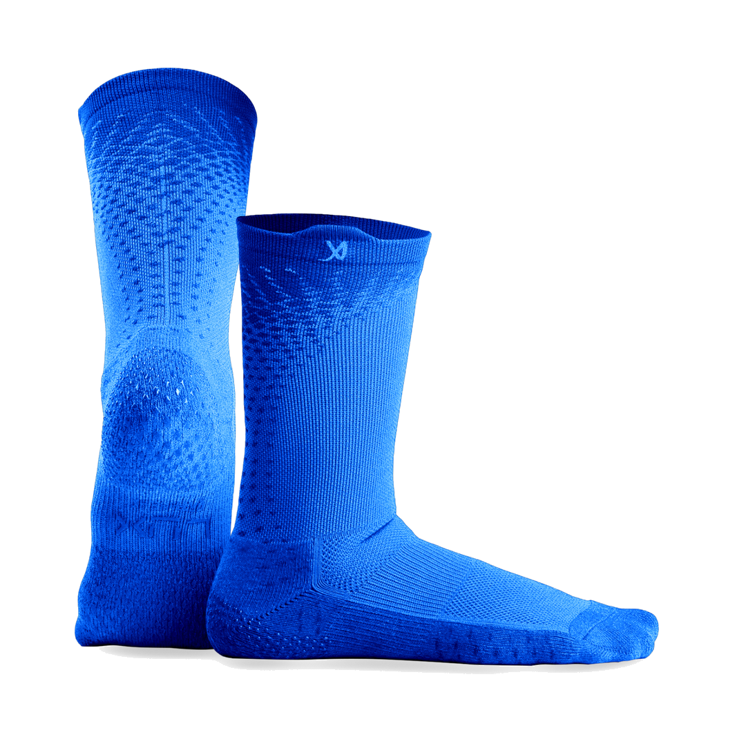 LUX GripArray grip socks in blue, pair shown front and side