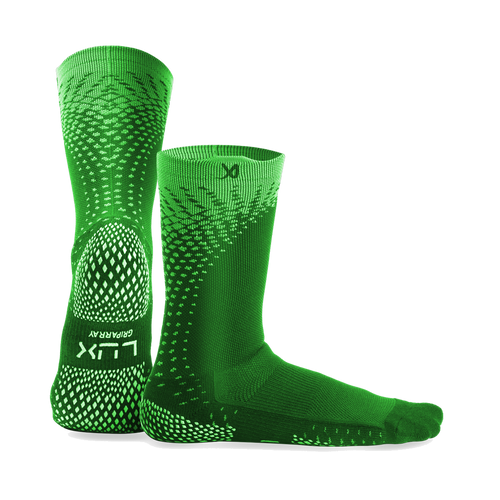 LUX GripArray grip socks in green, pair shown front and side