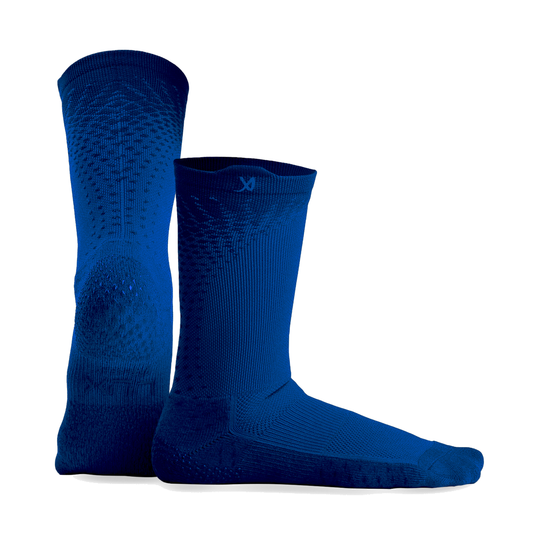 LUX GripArray grip socks in navy blue, pair shown front and side