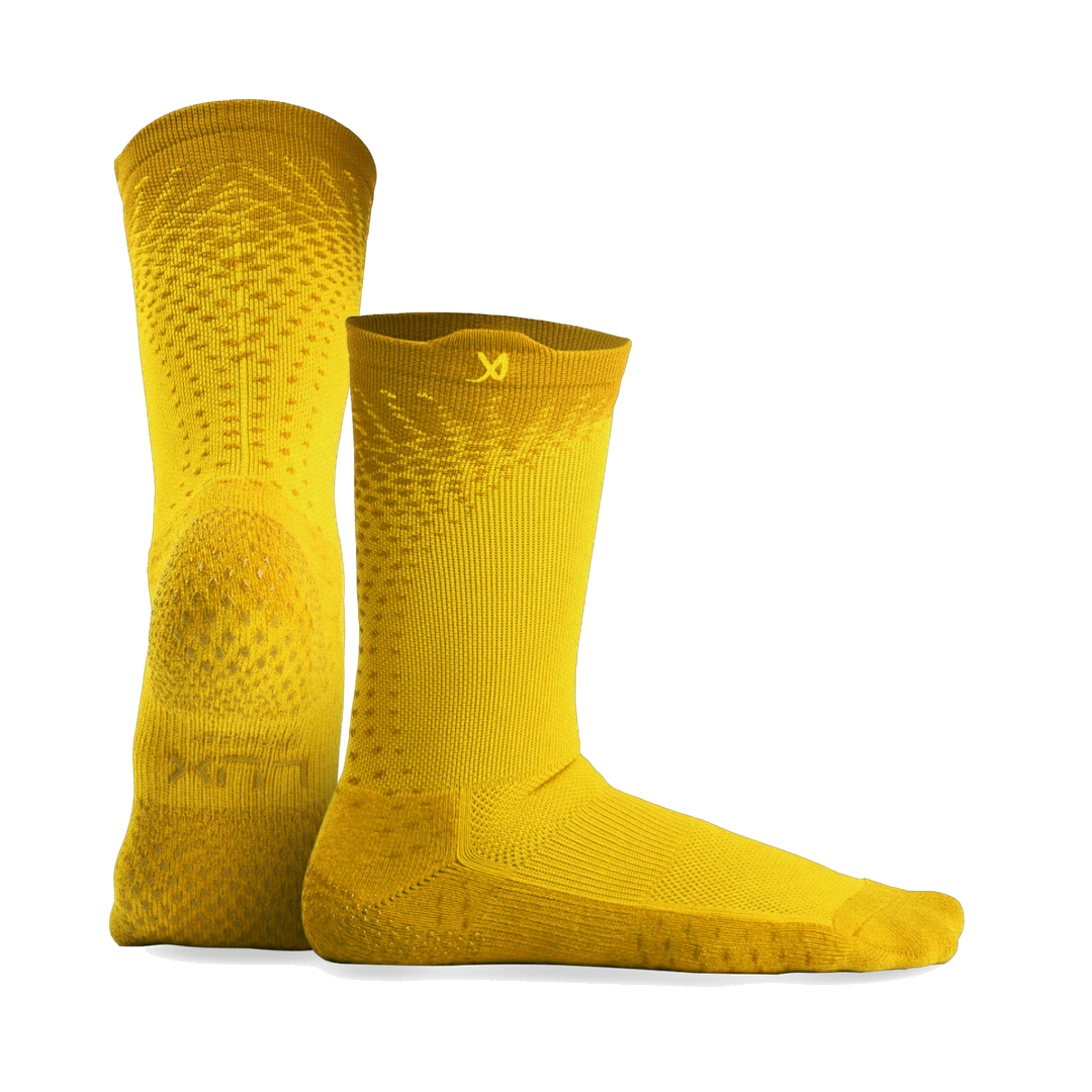 LUX GripArray grip socks in yellow, pair shown front and side
