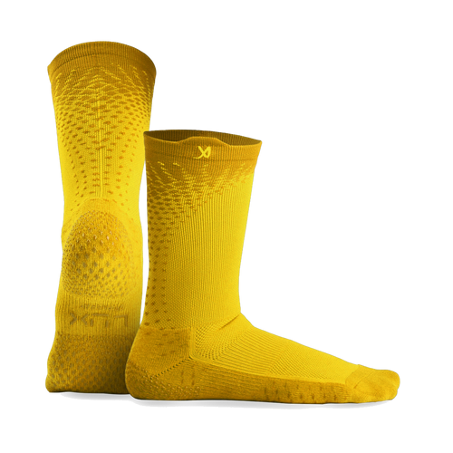 LUX GripArray grip socks in yellow, pair shown front and side