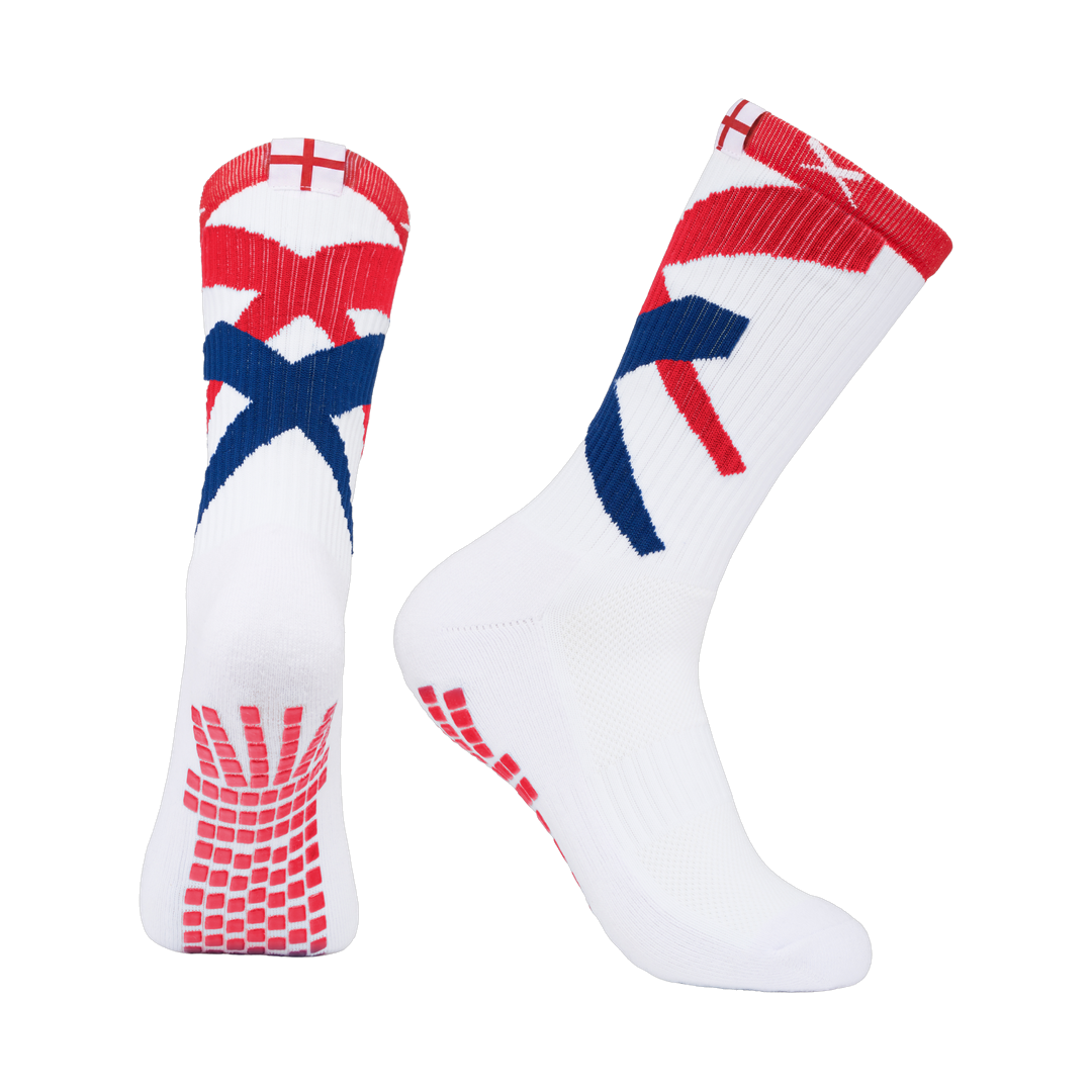 LUX Team England football grip socks, pair shown front and side