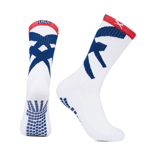 LUX Team USA junior football grip socks, pair shown front and side