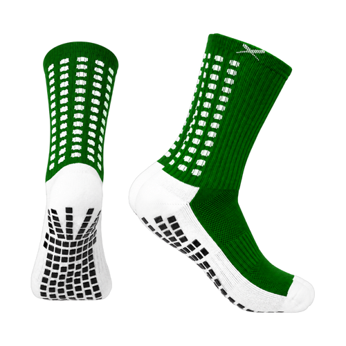 LUX V1 football grip socks in green, pair shown front and side
