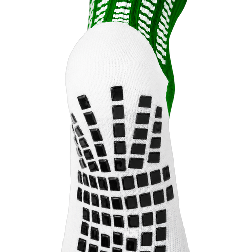 Back and heel grip detail on the green LUX V1 grip sock