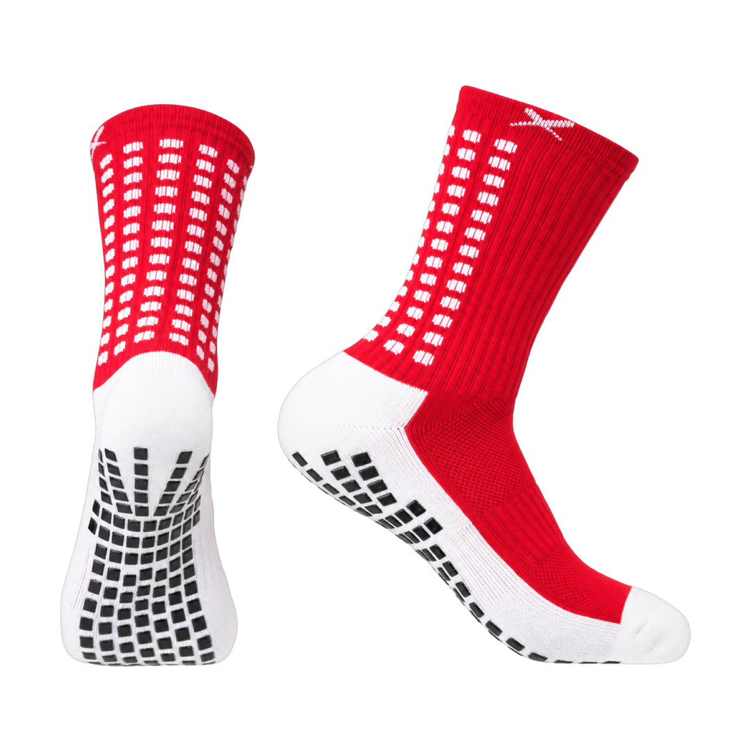 LUX V1 football grip socks in red, pair shown front and side