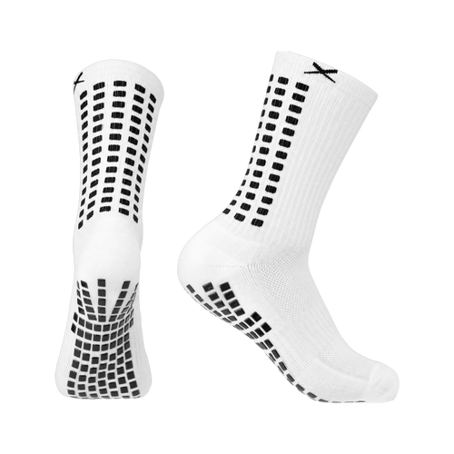 LUX V1 football grip socks in white, pair shown front and side