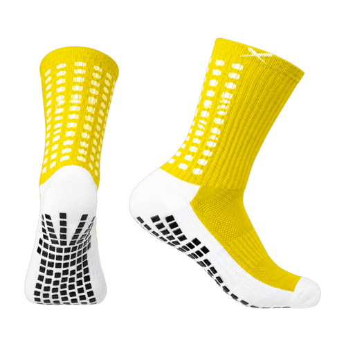 LUX V1 football grip socks in yellow, pair shown front and side