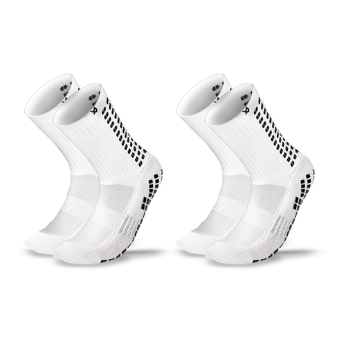 Junior LUX football grip socks in white – 2 pack, calf length with anti-slip Dual Grip sole