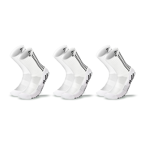 Junior LUX football grip socks in white – 3 pack, calf length with anti-slip Dual Grip sole